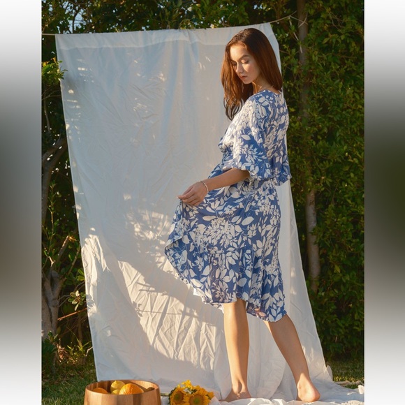 Beautiful Textured Floral Print Puff Sleeve Dress - Picture 6 of 6